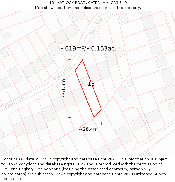 18, MATLOCK ROAD, CATERHAM, CR3 5HP: Plot and title map
