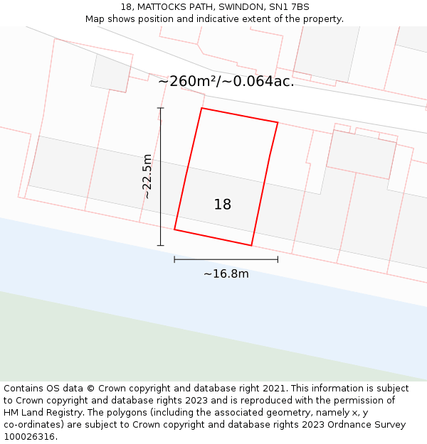 18, MATTOCKS PATH, SWINDON, SN1 7BS: Plot and title map