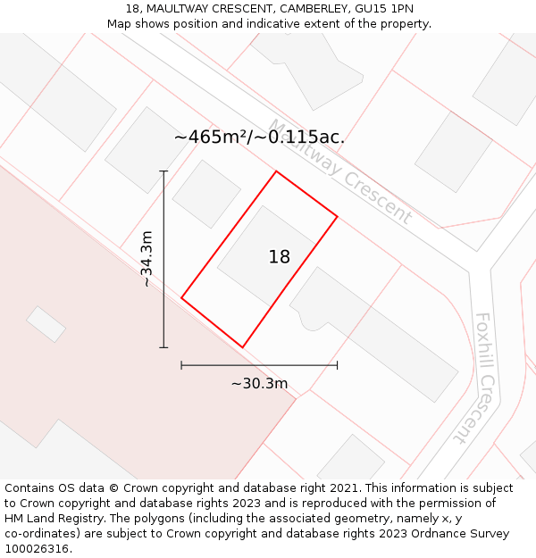 18, MAULTWAY CRESCENT, CAMBERLEY, GU15 1PN: Plot and title map