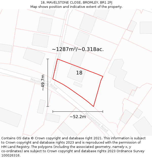 18, MAVELSTONE CLOSE, BROMLEY, BR1 2PJ: Plot and title map