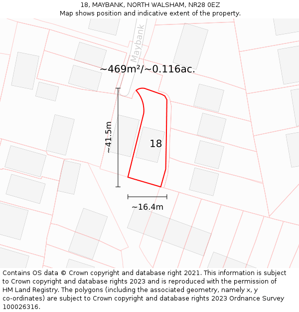 18, MAYBANK, NORTH WALSHAM, NR28 0EZ: Plot and title map