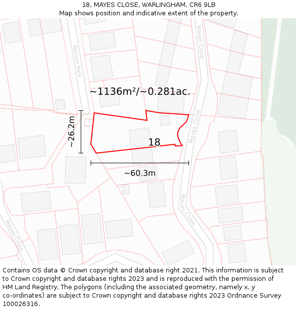 18, MAYES CLOSE, WARLINGHAM, CR6 9LB: Plot and title map