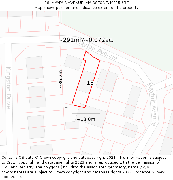 18, MAYFAIR AVENUE, MAIDSTONE, ME15 6BZ: Plot and title map
