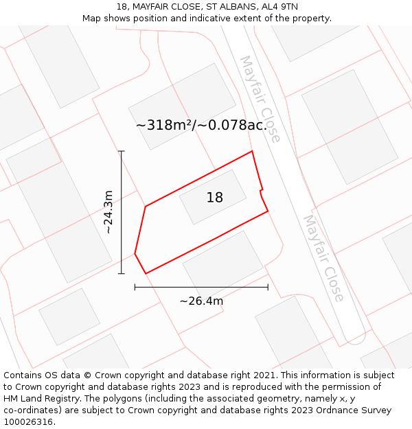 18, MAYFAIR CLOSE, ST ALBANS, AL4 9TN: Plot and title map