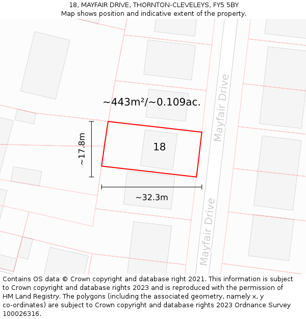 18, MAYFAIR DRIVE, THORNTON-CLEVELEYS, FY5 5BY: Plot and title map