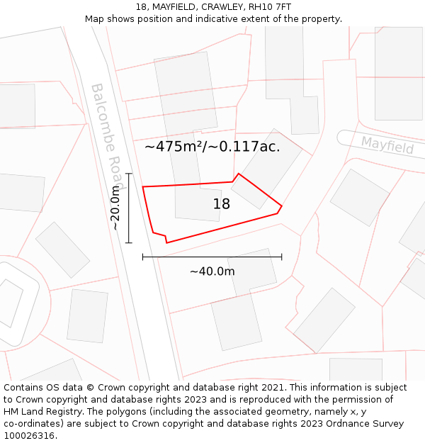 18, MAYFIELD, CRAWLEY, RH10 7FT: Plot and title map