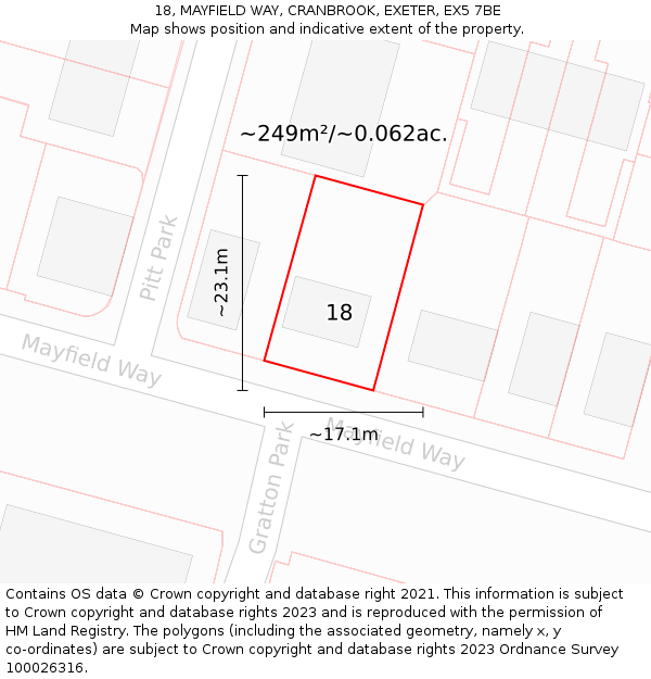 18, MAYFIELD WAY, CRANBROOK, EXETER, EX5 7BE: Plot and title map