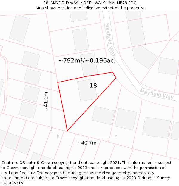 18, MAYFIELD WAY, NORTH WALSHAM, NR28 0DQ: Plot and title map