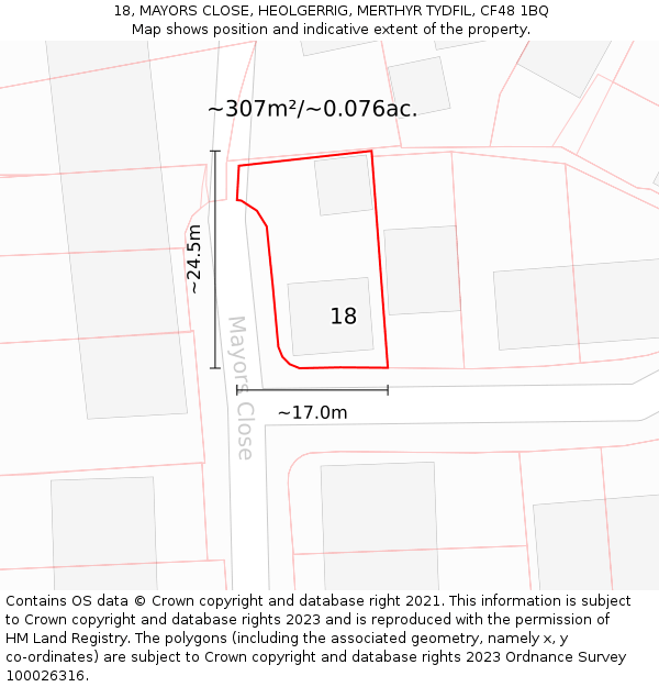 18, MAYORS CLOSE, HEOLGERRIG, MERTHYR TYDFIL, CF48 1BQ: Plot and title map