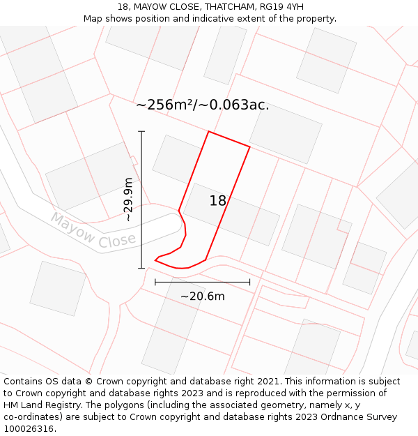 18, MAYOW CLOSE, THATCHAM, RG19 4YH: Plot and title map