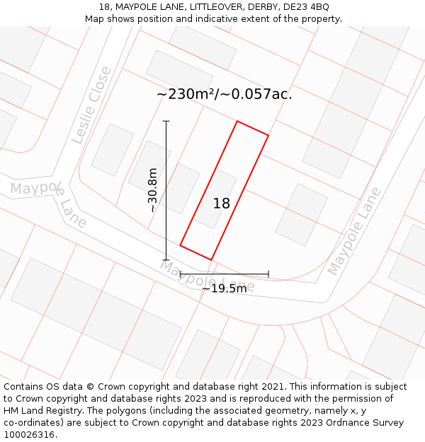 18, MAYPOLE LANE, LITTLEOVER, DERBY, DE23 4BQ: Plot and title map