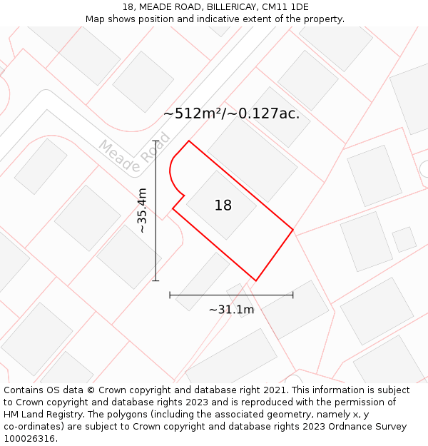 18, MEADE ROAD, BILLERICAY, CM11 1DE: Plot and title map