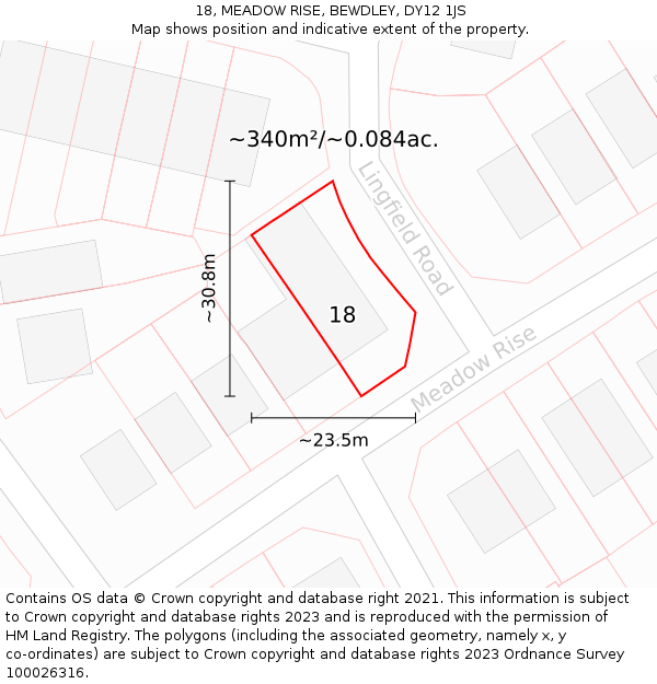 18, MEADOW RISE, BEWDLEY, DY12 1JS: Plot and title map