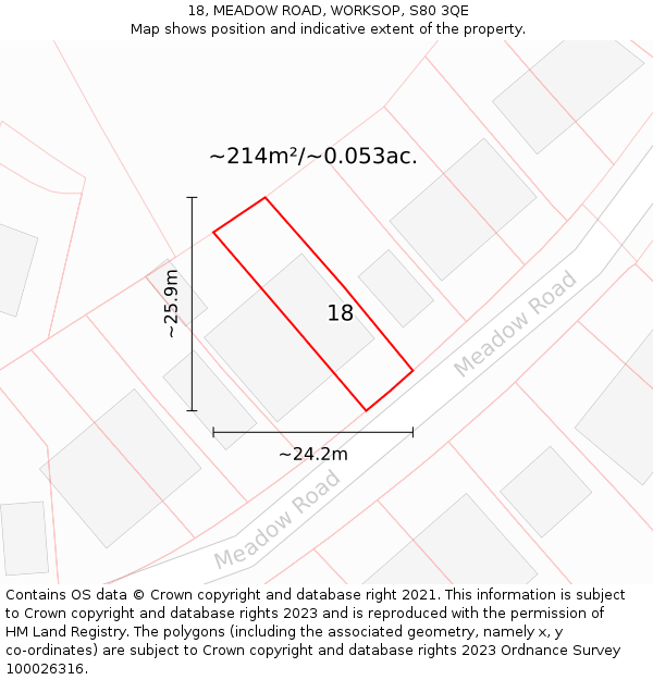 18, MEADOW ROAD, WORKSOP, S80 3QE: Plot and title map