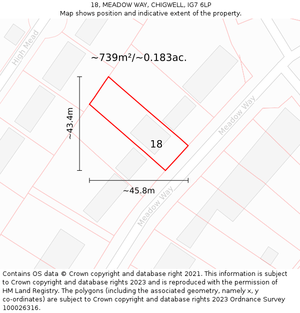 18, MEADOW WAY, CHIGWELL, IG7 6LP: Plot and title map