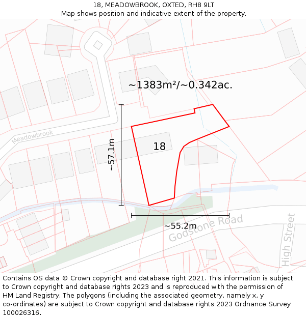 18, MEADOWBROOK, OXTED, RH8 9LT: Plot and title map