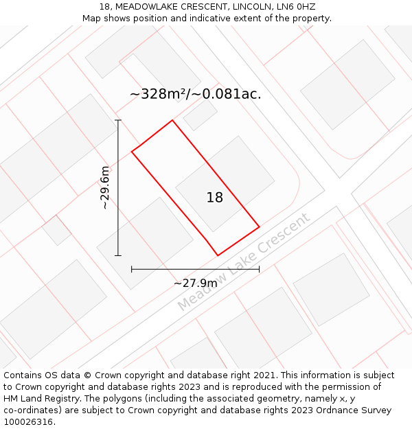 18, MEADOWLAKE CRESCENT, LINCOLN, LN6 0HZ: Plot and title map
