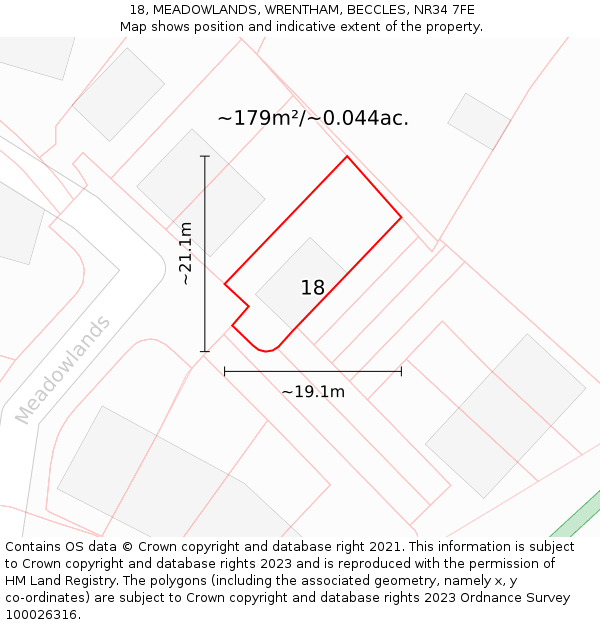18, MEADOWLANDS, WRENTHAM, BECCLES, NR34 7FE: Plot and title map