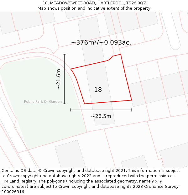 18, MEADOWSWEET ROAD, HARTLEPOOL, TS26 0QZ: Plot and title map