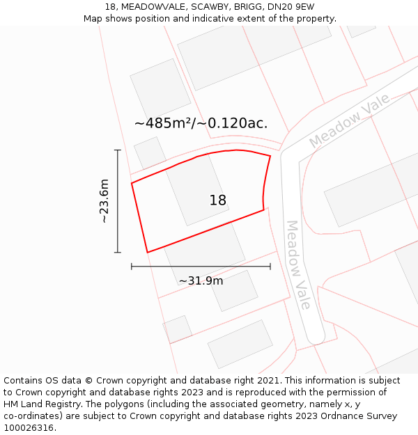 18, MEADOWVALE, SCAWBY, BRIGG, DN20 9EW: Plot and title map