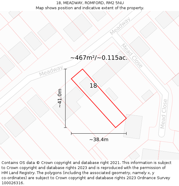 18, MEADWAY, ROMFORD, RM2 5NU: Plot and title map