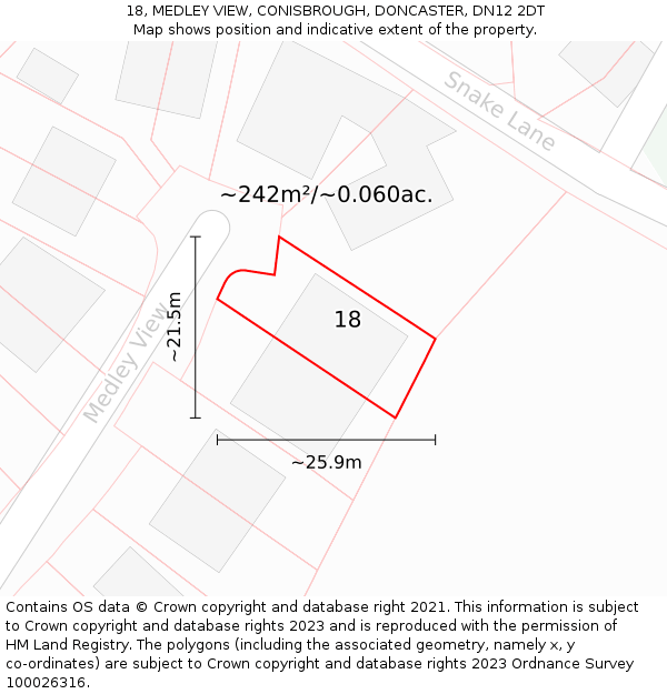 18, MEDLEY VIEW, CONISBROUGH, DONCASTER, DN12 2DT: Plot and title map