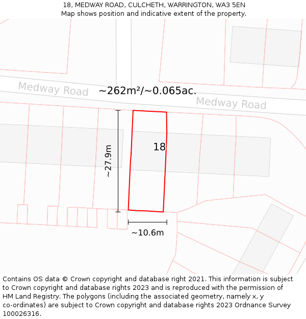 18, MEDWAY ROAD, CULCHETH, WARRINGTON, WA3 5EN: Plot and title map