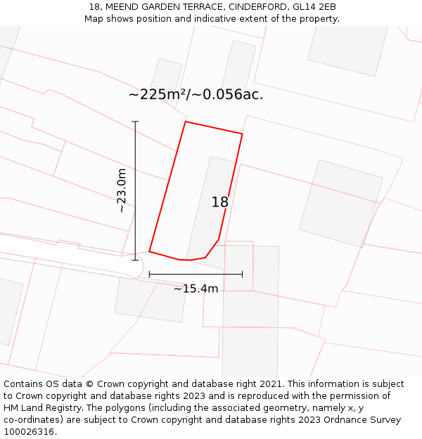 18, MEEND GARDEN TERRACE, CINDERFORD, GL14 2EB: Plot and title map
