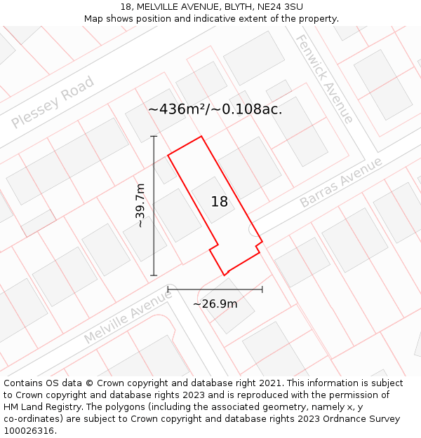 18, MELVILLE AVENUE, BLYTH, NE24 3SU: Plot and title map