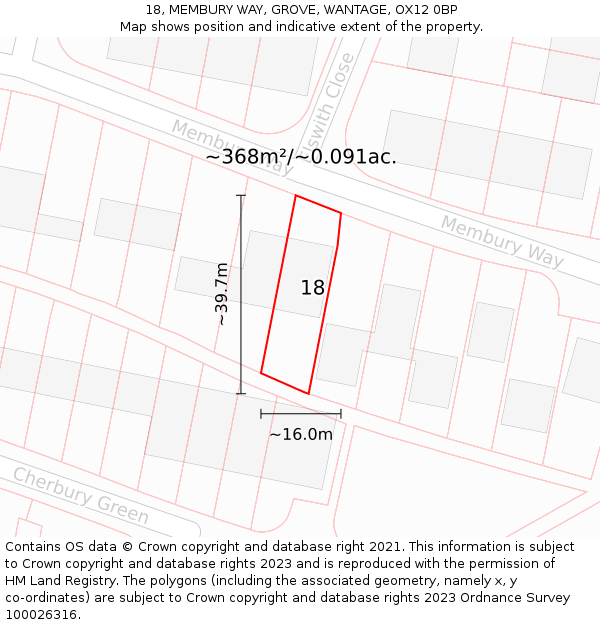 18, MEMBURY WAY, GROVE, WANTAGE, OX12 0BP: Plot and title map