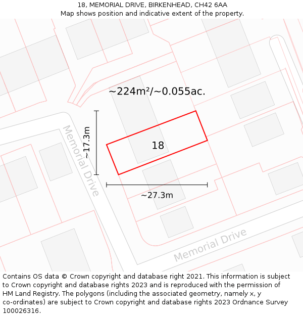 18, MEMORIAL DRIVE, BIRKENHEAD, CH42 6AA: Plot and title map