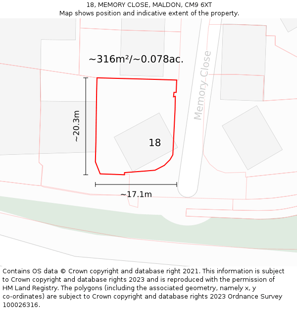 18, MEMORY CLOSE, MALDON, CM9 6XT: Plot and title map