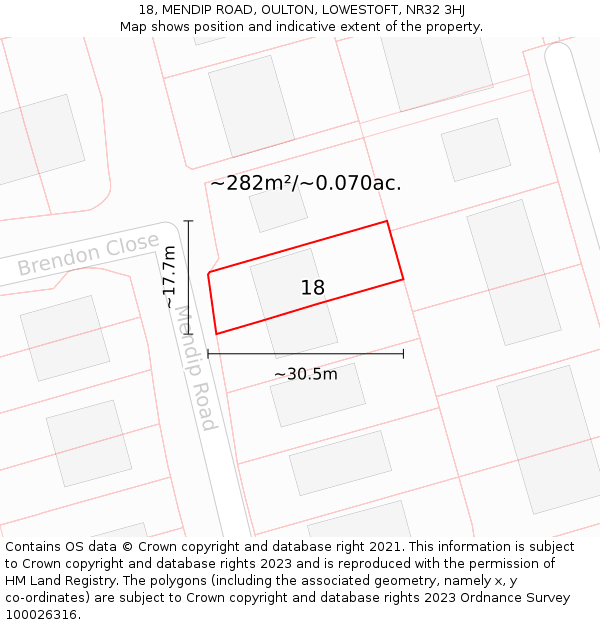 18, MENDIP ROAD, OULTON, LOWESTOFT, NR32 3HJ: Plot and title map