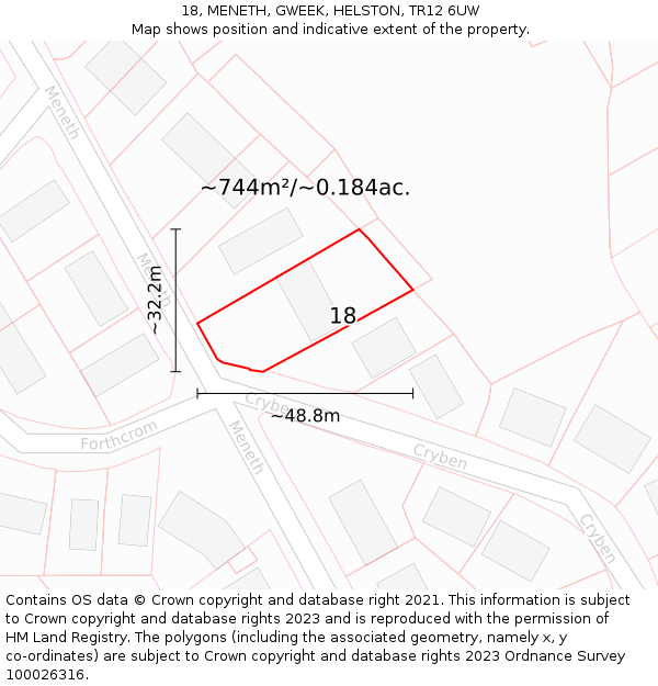 18, MENETH, GWEEK, HELSTON, TR12 6UW: Plot and title map