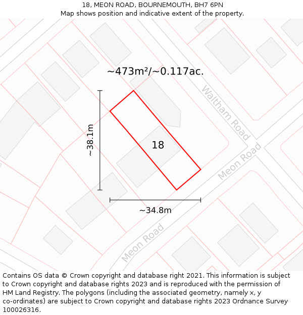 18, MEON ROAD, BOURNEMOUTH, BH7 6PN: Plot and title map