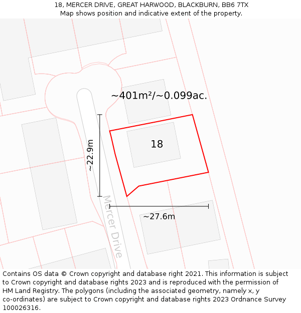 18, MERCER DRIVE, GREAT HARWOOD, BLACKBURN, BB6 7TX: Plot and title map