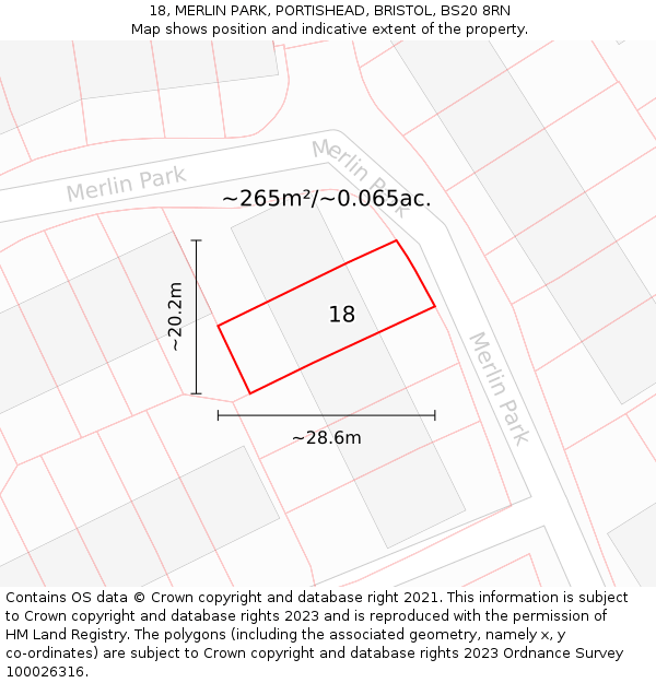18, MERLIN PARK, PORTISHEAD, BRISTOL, BS20 8RN: Plot and title map