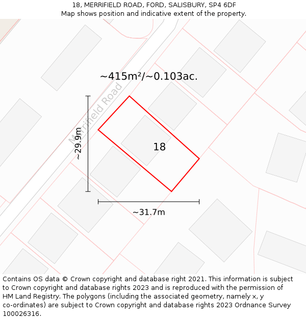 18, MERRIFIELD ROAD, FORD, SALISBURY, SP4 6DF: Plot and title map