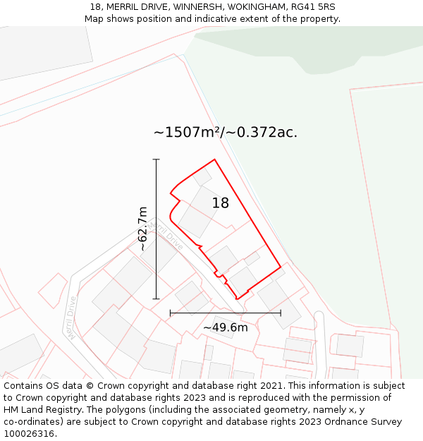 18, MERRIL DRIVE, WINNERSH, WOKINGHAM, RG41 5RS: Plot and title map