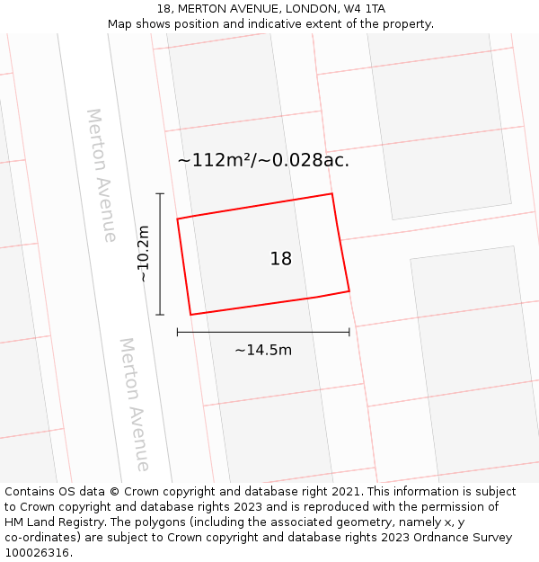 18, MERTON AVENUE, LONDON, W4 1TA: Plot and title map