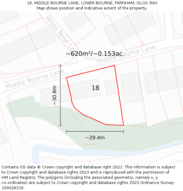 18, MIDDLE BOURNE LANE, LOWER BOURNE, FARNHAM, GU10 3NH: Plot and title map