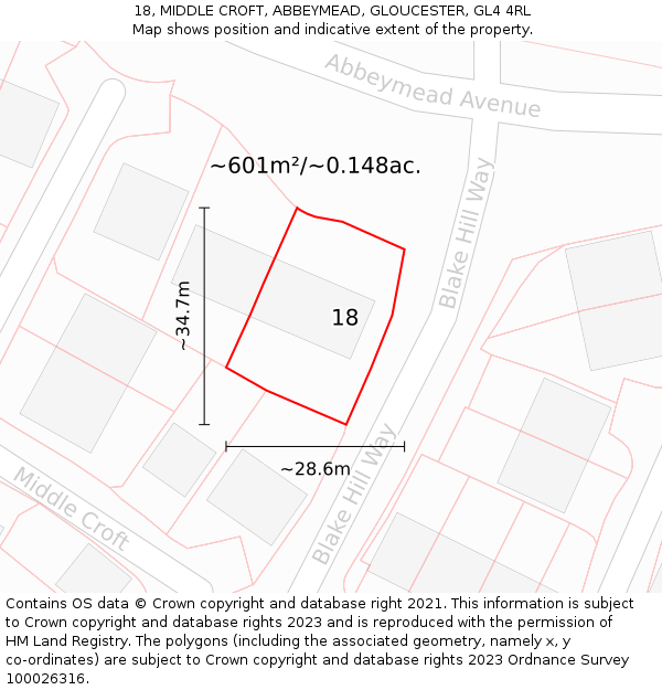 18, MIDDLE CROFT, ABBEYMEAD, GLOUCESTER, GL4 4RL: Plot and title map
