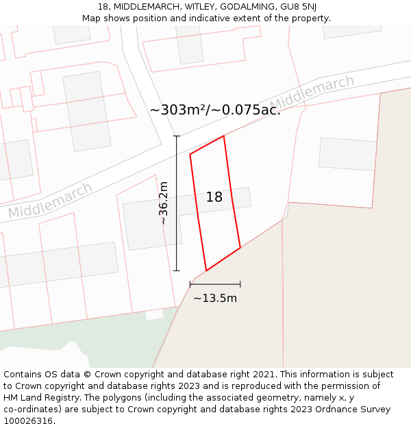 18, MIDDLEMARCH, WITLEY, GODALMING, GU8 5NJ: Plot and title map