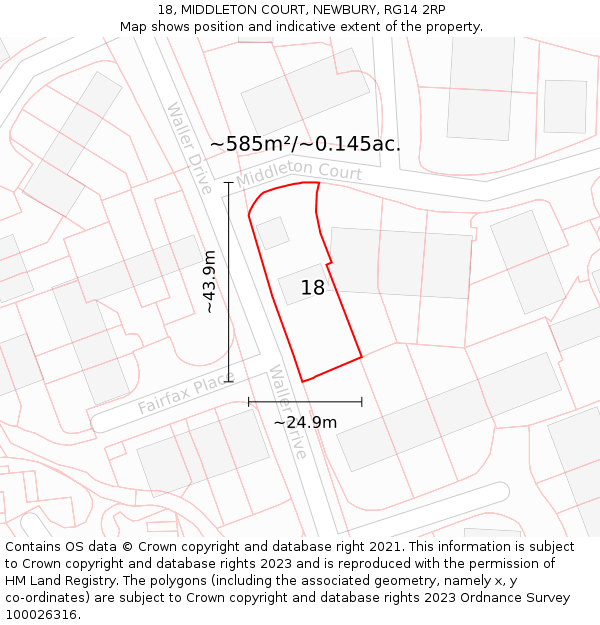 18, MIDDLETON COURT, NEWBURY, RG14 2RP: Plot and title map