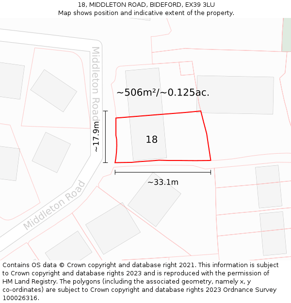 18, MIDDLETON ROAD, BIDEFORD, EX39 3LU: Plot and title map