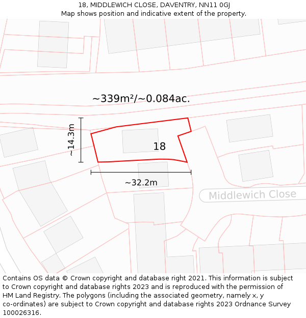 18, MIDDLEWICH CLOSE, DAVENTRY, NN11 0GJ: Plot and title map