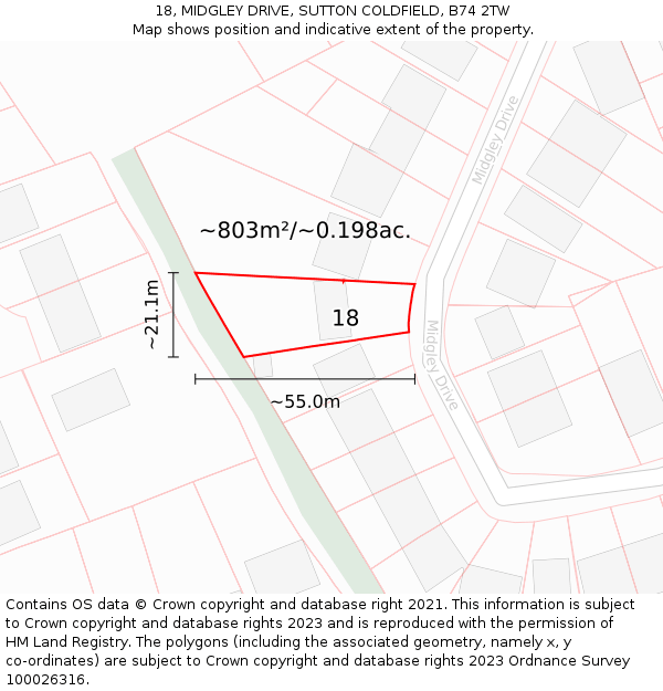 18, MIDGLEY DRIVE, SUTTON COLDFIELD, B74 2TW: Plot and title map