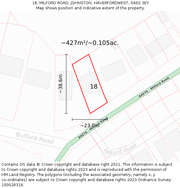 18, MILFORD ROAD, JOHNSTON, HAVERFORDWEST, SA62 3EY: Plot and title map