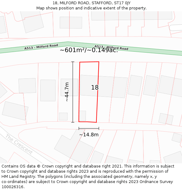 18, MILFORD ROAD, STAFFORD, ST17 0JY: Plot and title map