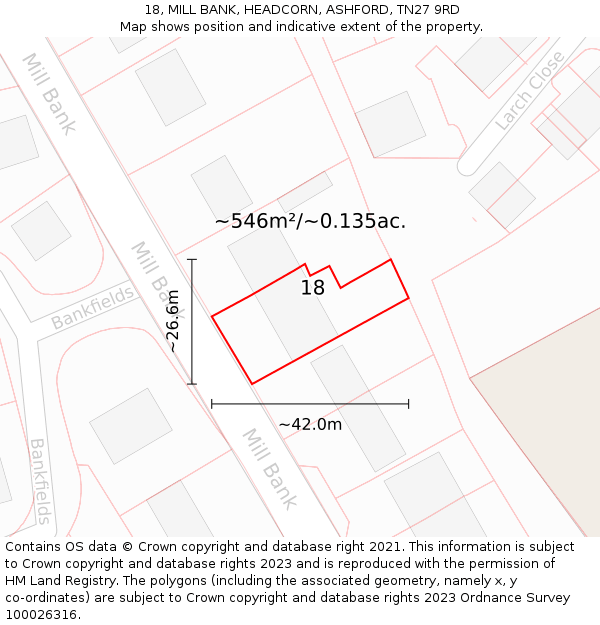 18, MILL BANK, HEADCORN, ASHFORD, TN27 9RD: Plot and title map